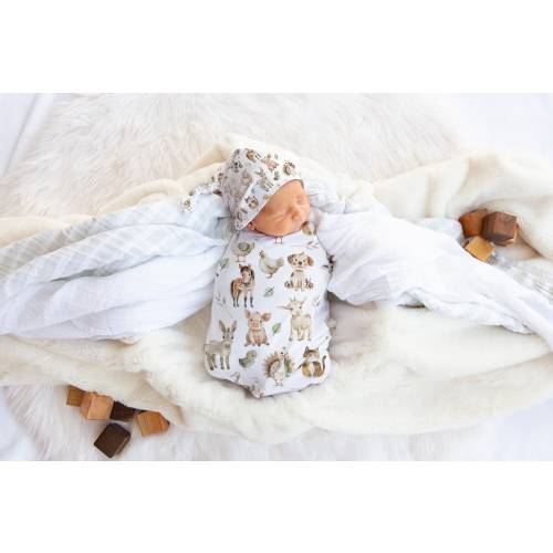 Gender-neutral Farm swaddle set, Farm animals blanket, Hospital baby blanket, Farm baby gift, Neutral Newborn baby gift, New mom Gift - HaR