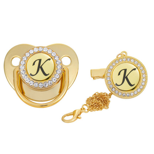 Odeerbi Baby Pacifier 26 Letter Name Initials Clip Silicone Golden Shiny K