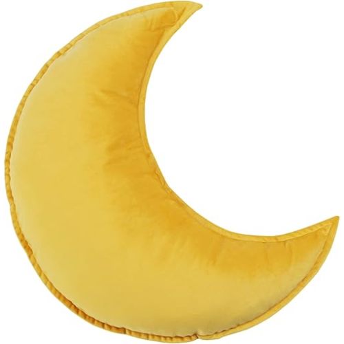 Star Moon Shaped Pillow Soft Velvet Nursery Stuffed Throw Pillows for Kids Room Couch Reading Nook Decor (Moon, Yellow)
