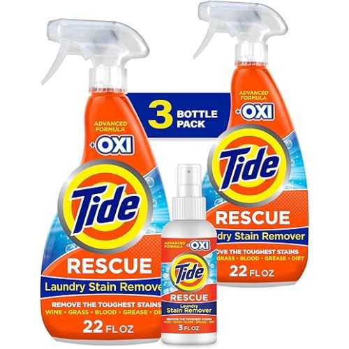 Tide Laundry Stain Remover Spray with Oxi | Stain Remover for Clothes, Carpet, Upholstery, Pet Bedding | Stain Treater Spray for Tough Stains from Wine, Coffee, Grease | 22 Fl Oz (Pack of 2) & 3 Fl Oz