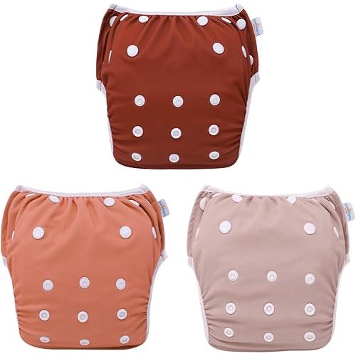 Babygoal Swim Diapers 3 Pack for 8M-3T Infant and Toddler, Reusable Adjustable Washable for Baby Swimming Lessons 3ZSD39-B