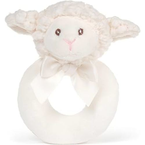 Bearington Baby Lamby, 5.5 Inch Cream Lamb Plush Stuffed Animal, Soft Baby Rattles and Plush Rings