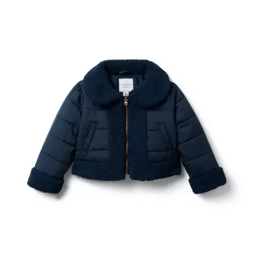 Girl Pale Blue Quilted Sherpa Trim Jacket by Janie and Jack