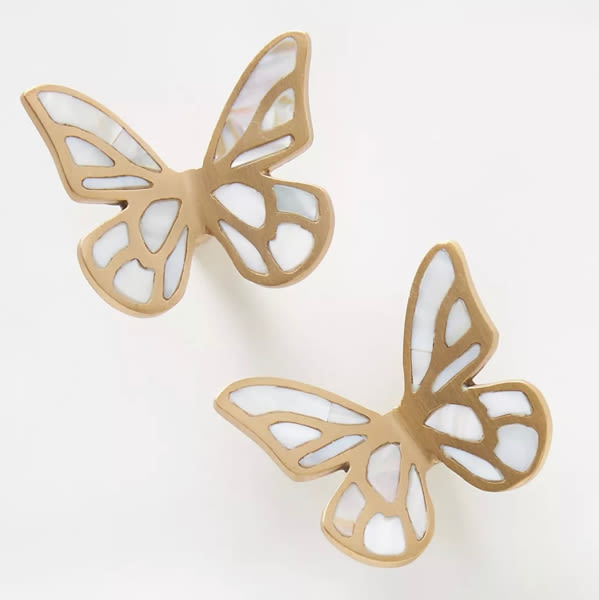 Delia Mother-of-Pearl Butterfly Knobs, Set of 2 | AnthroHome