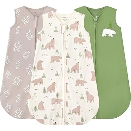 JELLYMONI Baby Sleep Sack 6-12 Months, 100% Cotton 3 Pack 0.5 TOG Baby Wearable Blanket Infant Sleep Sack with 2-Way Zipper Newborn Sleep Sacks