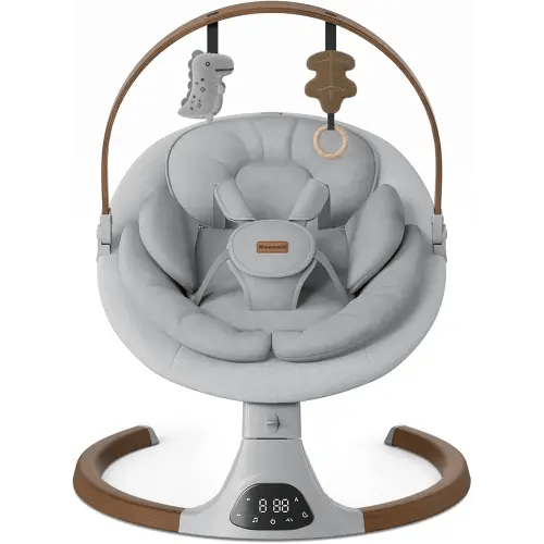 Baby Swings for Infants, Monamii Baby Swing, Bluetooth Infant Swing with Music Speaker, 5 Speeds and Remote Control, Indoor & Outdoor Use (Light Grey)