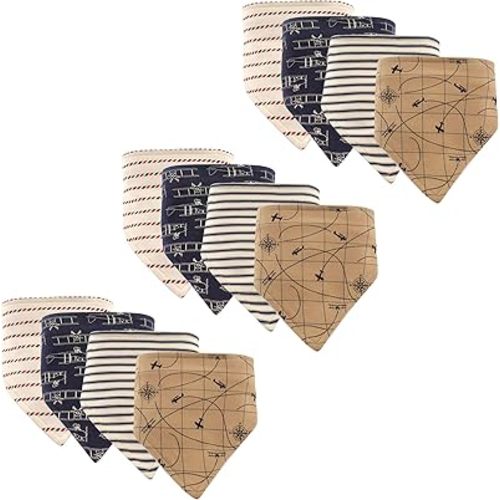 Hudson Baby Unisex Baby Cotton Bandana Bibs, Airplanes 12-Pack, One Size