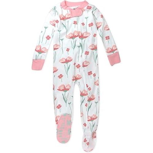 HonestBaby Baby Girls' 100% Organic Cotton Non-Slip Footed One-Piece Zip-Front Pajamas