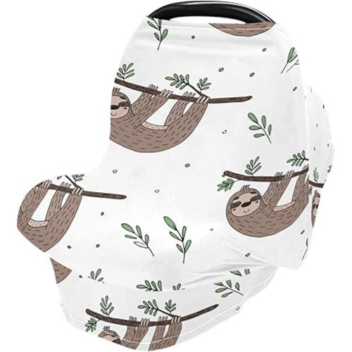 Nursing Cover Breastfeeding Scarf, Cute Doodle Sloth Car Seat Covers for Babies Infant, Stroller Cover, Carseat Canopy for Boys Girls
