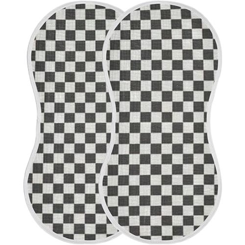 Muslin Burp Cloth for Baby 2PCS Checkered Black White Super Absorbent Burping Cloths, Bibs for Newborn Boys Girls