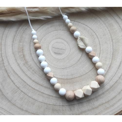 Nursing necklace wood silicone leaf beige white