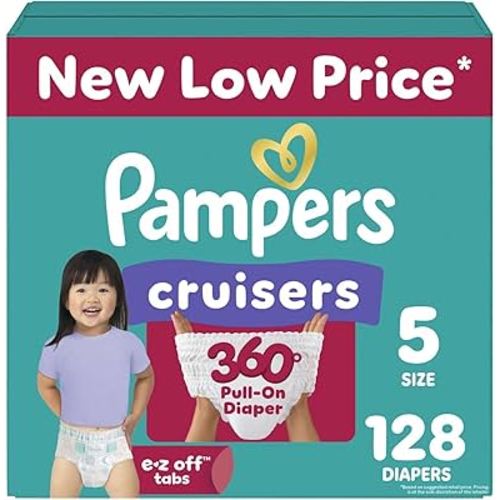 Pampers Diapers - Cruisers 360 - Size 5, 128 Count, Babyproof up to 100% Leakproof Pull-On Diaper