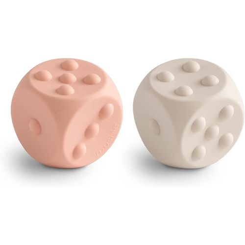 mushie Silicone Dice Press Toy | Baby Sensory Play for 10+ Months (Blush/Shifting Sand)