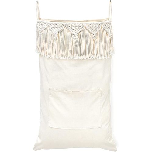 Mkono Macrame Hanging Laundry Hamper with Over The Door Hooks Saving Space Laundry Bag with Zipper and Wide Open Top Boho Decor Hanging Dorm Dirty Clothes Basket, for Bathroom Dorm Home Travel