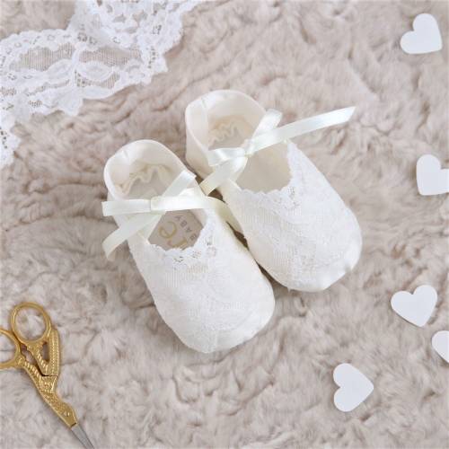Girls Baptism Booties - Silk and Lace Christening Booties - Girls Baptism Shoes | &#39;Rose&#39; - Girls Lace Christening Shoes by Adore Baby