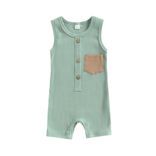 Canrulo Infant Baby Boys Summer Clothes Romper Casual Sleeveless Round Neck Jumpsuit Playsuit Lake Green 0-6 Months