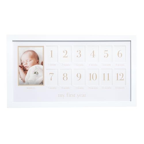 Pearhead My First Year Photo Moments, Baby's First Twelve Months Photo Collage and Gender Neutral Keepsake, Ideal for Baby Shower, New Mom Gift and Nursery Decor, 13 Photo Inserts, Beige Mat