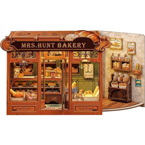 CUTEBEE Book Nook Kit - DIY Miniature House Bakery Dessert Shop Dollhouse Kit for Adults, Booknook Tiny House Bookshelf Decor 3D Wooden Puzzle, Gifts for Family, Friends (Mrs.Hunt Bakery)