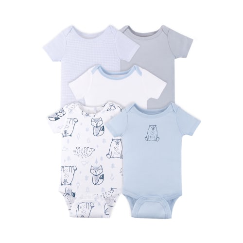 Little Star Organic Baby Boy Bodysuits, 5-Pack (NB-24M)