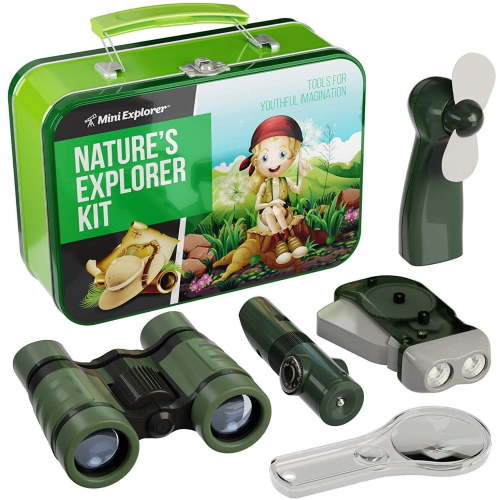 Nature Explorer Kit for Kids - Camping Gear & Accessories Play Toy Gift for Boys Outdoor Childrens Games. Birthday Gifts Toys 4 5 6 7 8 Year Old Boy. Binoculars Fan Magnifier Flashlights 5-in-1 Tool