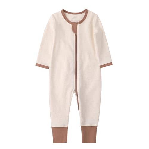 O2 BABY Organic Cotton Baby Footless Pajamas, Zip Front Baby Boys Girls Romper, Long Sleeve Sleep and Play