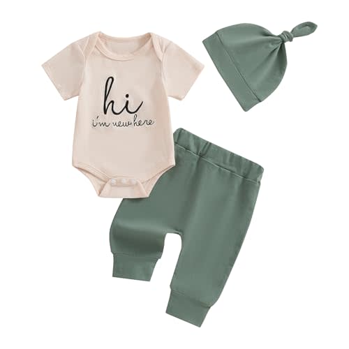 mlpeerw Newborn Baby Boy Clothes New To The Crew Outfits Short Sleeve Romper Long Pants And Hat Coming Home Outfit