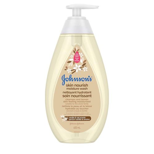 Johnson’s Skin Nourish Moisture Vanilla & Oat Body Wash - Baby Bath Skin Care - Sensitive Skin - 600 mL, Vanilla Fragrance