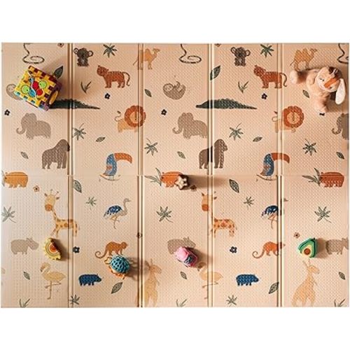 Nuby Reversible Baby Floor Mat - Foldable and Lightweight Baby Play Mat for Floor - Easy Storage and Travel - Safari