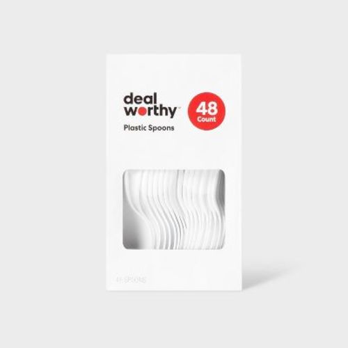 Plastic Spoons - 48ct - Dealworthy™: Disposable Flatware, 6.53" Length, Solid Pattern