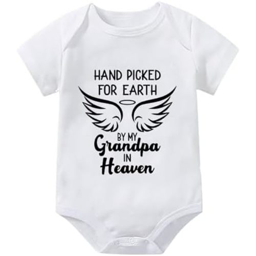 Handpicked for Earth By My Grandpa in Heaven Newborn Outfits Short Sleeve Baby Bodysuit White Baby Romper
