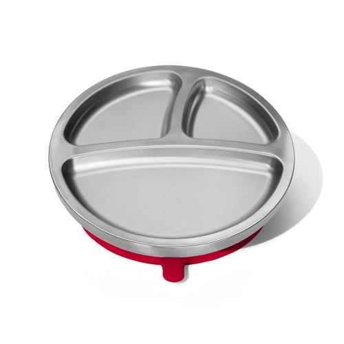 Avanchy Baby Plates with Suction – Stainless Steel Divided Plates for Toddlers, BPA-Free, Dishwasher Safe, Unbreakable, Non-Toxic, 100% Silicone Suction – Magenta