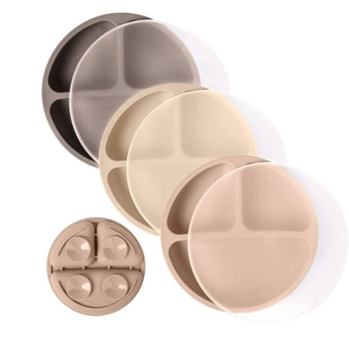 WeeSprout Suction Plates with Lids for Babies & Toddlers - 100% Silicone, Dinnerware Stays Put, Divided Design for Picky Eaters, Microwave & Dishwasher Friendly, 3 Pack