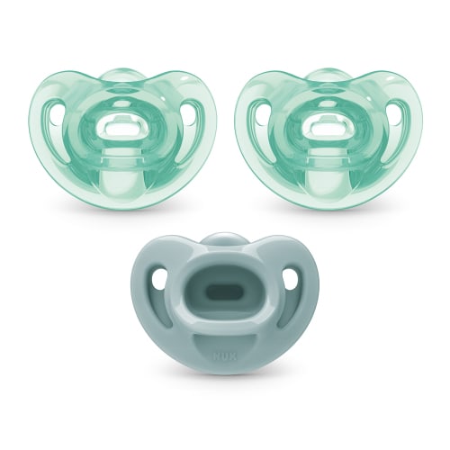 NUK Comfy 100% Silicone Orthodontic Pacifiers for Newborn Baby, 0-6 Months, Natural Shape, 3 Pack