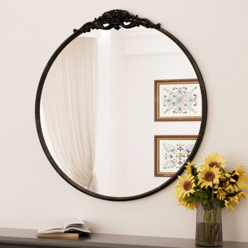 Latitude Run® Stourbirdge Vintage Round Wall Mirror, Decorative Accent Mirror with 1.2" Iron Frame for Christmas & Reviews | Wayfair