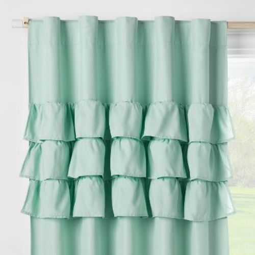 84" Ruffle Blackout Kids' Curtain Panel Mint Green - Pillowfort™: Energy Efficient, Noise Reduction, Uv Protection