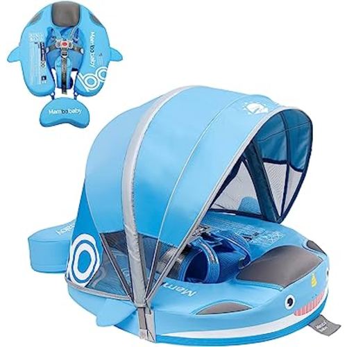 Mambobaby Floats with Canopy &Tail, Non-Inflatable Baby Float for Pool Add Tail Avoid Flip Swim Trainer Baby Floats for Toddler Boys Girls