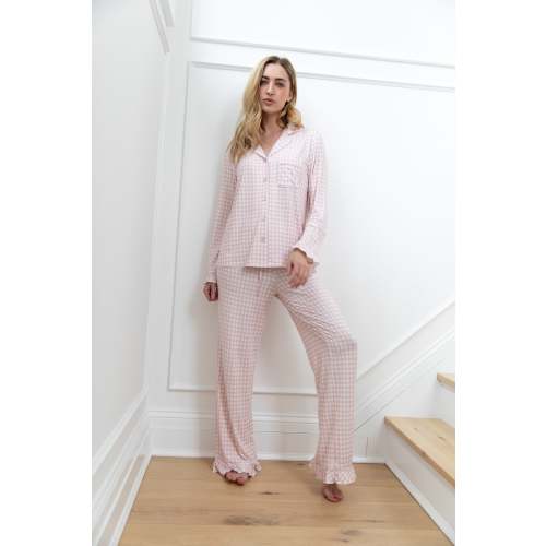 Ruffle Bamboo Pajama Set in Pink Gingham