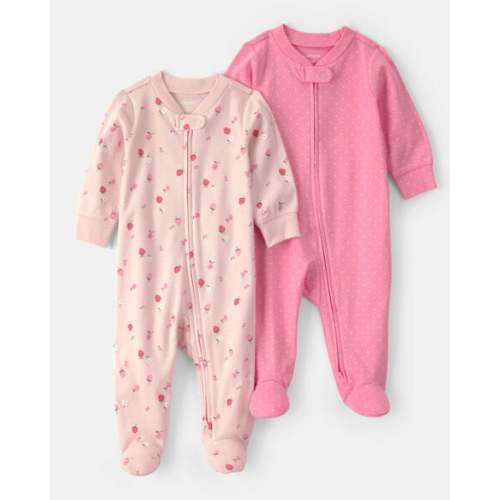Newborn Baby Girl 2-Pack Strawberry Sleep & Play Pajamas - Pink
