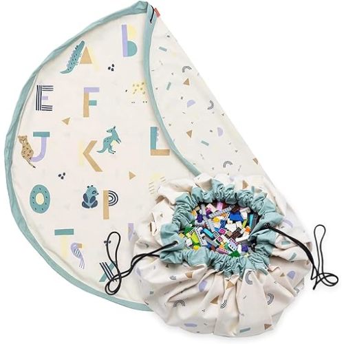 Play & Go Drawstring Play Mat Storage Bag for Children - Kids Toy Storage Organizer - Drawstring Toy Bag - Large 55" Play Mat for Toddlers Toys and Bag for Storage - Animal Alphabet