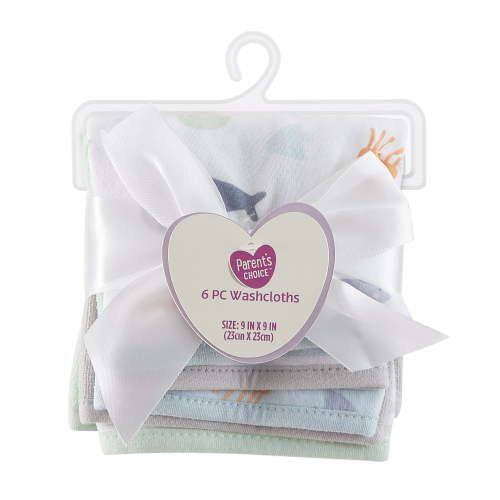 Parent's Choice 6-Pack 9"x9" Whale Washcloths