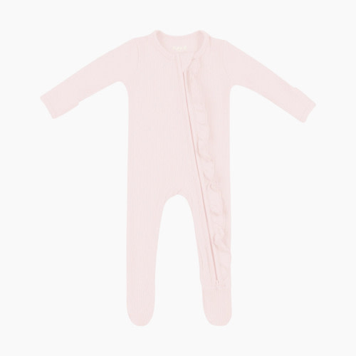 Kyte Baby Ribbed Ruffle Zipper Footie - Blush, 0-3 M