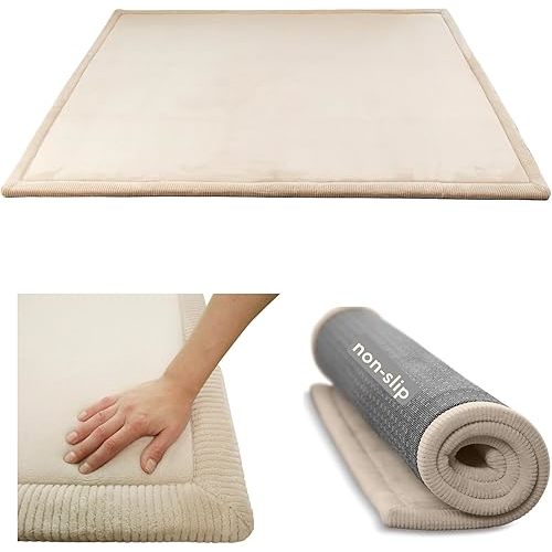Hakuna Matte CloudSoft Mat for Floor 60" x 80" Beige – Coral Velvet Memory Foam Rug – Non-Slip, Water-Resistant