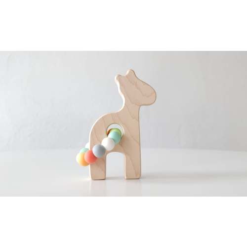 Giraffe Wooden Baby Grasping Toy with Teething Beads
