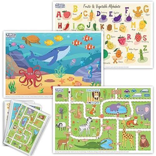 Waterproof Disposable Placemats for Baby, Placemats for Kids, Toddler Placemat- 40 Pack Kids Placemats for Dining Table Tyke, Restaurants, and Travel - Fun Learning Designs Included