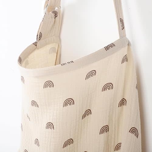 Superior Design Evergrwn Multi-use Privacy Nursing Cover Up for Breastfeeding, 100% Cotton Breathable Nursing Cover with Arch Neckline, Muslin Breastfeeding Cover, Baby Essentials (Rainbow Beige)