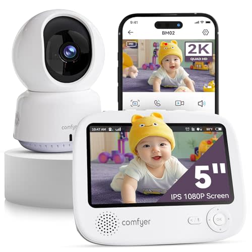 Comfyer 4 Split-Screen Smart 1080p Baby Monitor with 2K Camera and Audio, Hybrid 2.4G Wi-Fi & No Wi-Fi Connection, Night Vision, Motion Detection, Free Smart Phone App, Works with iOS, Android