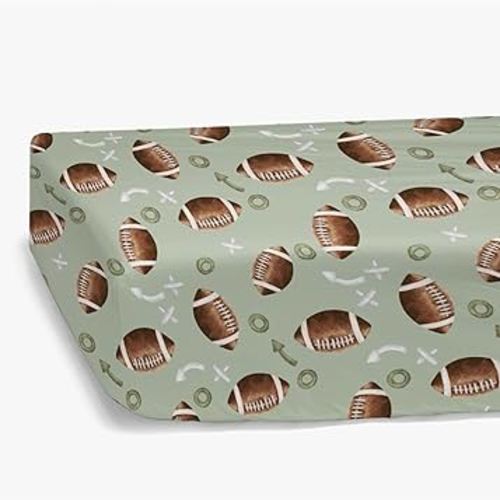 HawSkgFub Football American Sport Fitted Standard Crib Sheet for Baby Boys, Green Football Game Toddler Mattress Cover, Soft Breathable Stretchy Nursery Bed Sheets Decor Kids Gift 52" x 28"