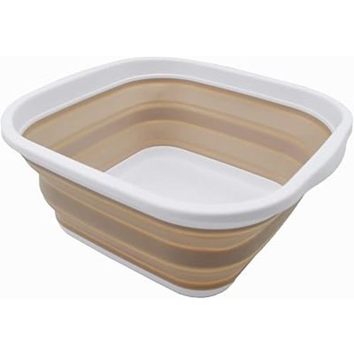 SAMMART 5.5L (1.4 Gallons) Collapsible Tub - Foldable Dish Tub - Portable Washing Basin - Space Saving Plastic Washtub (White/Latte, 1)
