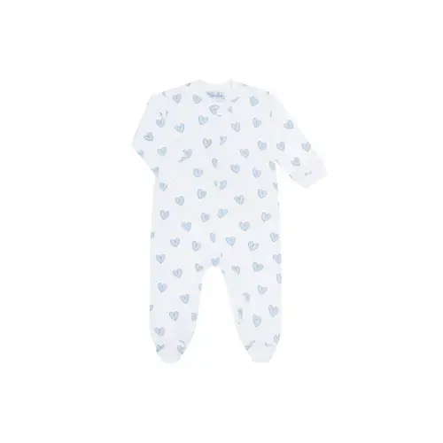 Blue Heart Print Zipper Footie