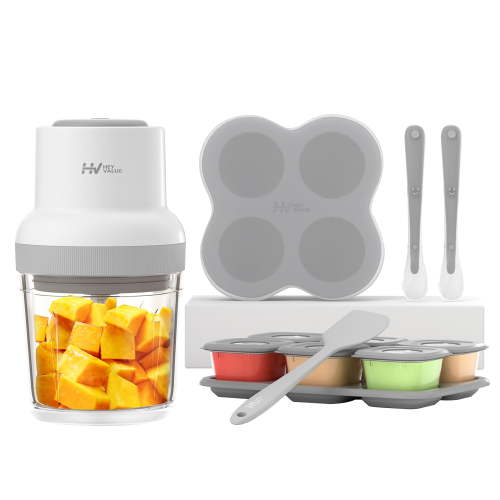 HEYVALUE Baby Food Maker - 13-in-1 Baby Food Blender Gift Set with Freezer Tray, Silicone Spoons, Spatula, Gray